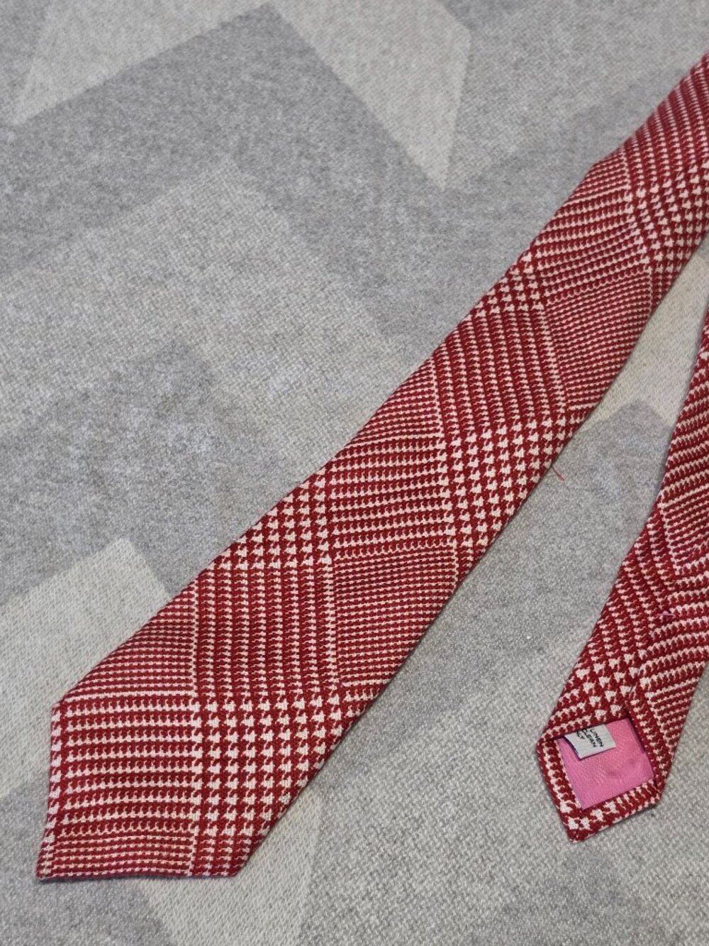 Seaward & Stearn Mens Red & White Houndstooth 100% Linen Tie Made In England